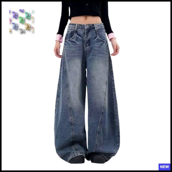 Wide Leg Barrel Jeans Low Rise Pleated Vintage Streetwear Boyfriend Fit - Picture 2 of 5